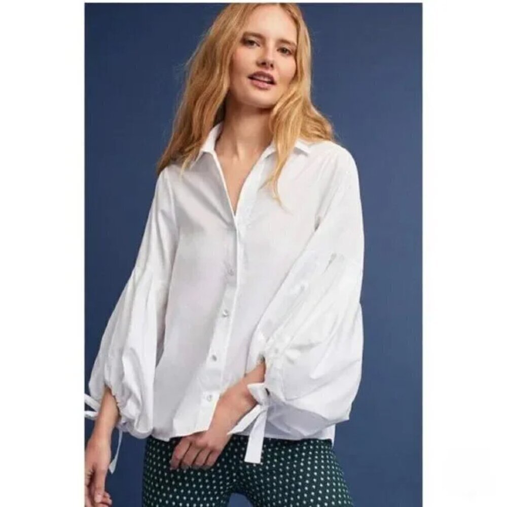 Harshman | Violetta White Button Down Bow Sleeve Shirt